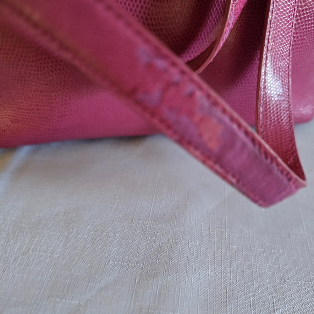 Lauren Ralph Lauren Newton Shopper Tote Hot Pink Leather Large Purse w/ Scarf - Picture 13 of 16